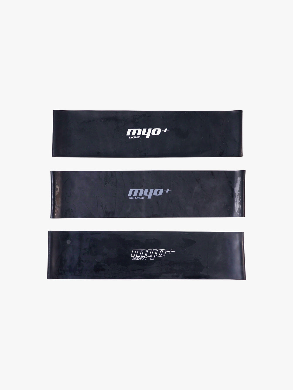 MyoBand Flex 3-Pack by Myo+ including Light, Medium, and Heavy resistance mini bands for glute activation, strength training, and progressive loading